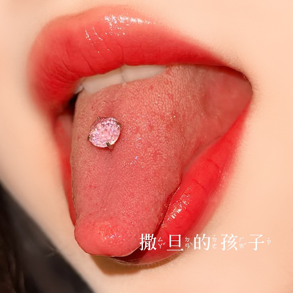 Satan's Child Gilded Half Summer F136 Titanium Alloy Tongue Nail Drink Fireworks Cut Flash Tongue Nail Tongue Ring detail image 5