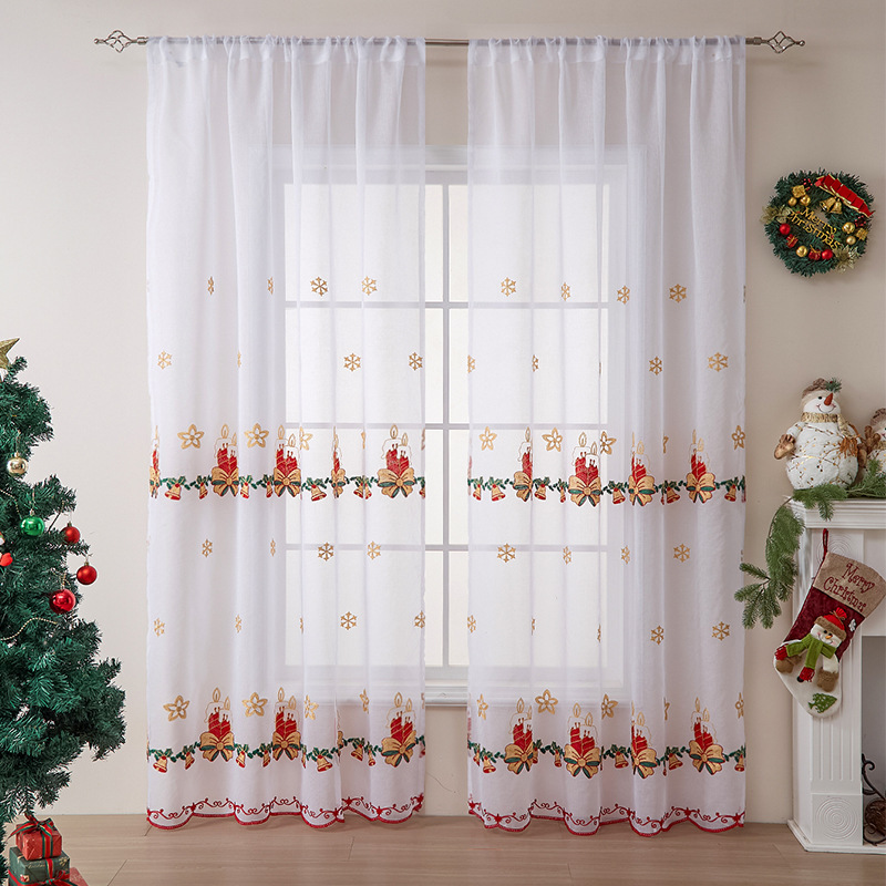 New American Christmas Curtain Christmas Snowflake Embroidered Window Screen Shading Rectangular Beautification Decorative Fabric Finished Products