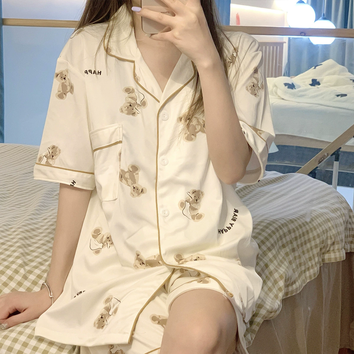Pijama, cute set for students, thin summer cardigan, oversize