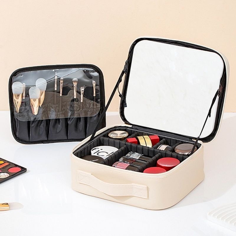2026 nuevo tipo con lámpara led espejo maquillaje bolsa de maquillaje bolsa de transporte de productos de cuidado de la piel bolsa de maquillaje portátil