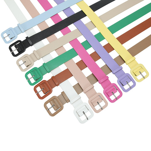 New fashionable Korean style women's belt square buckle candy color chic style simple versatile jeans dress belt