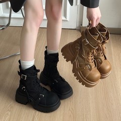 厚底增高马丁靴女款2025新款秋冬美拉德大黄靴子新疆沙漠机车短靴