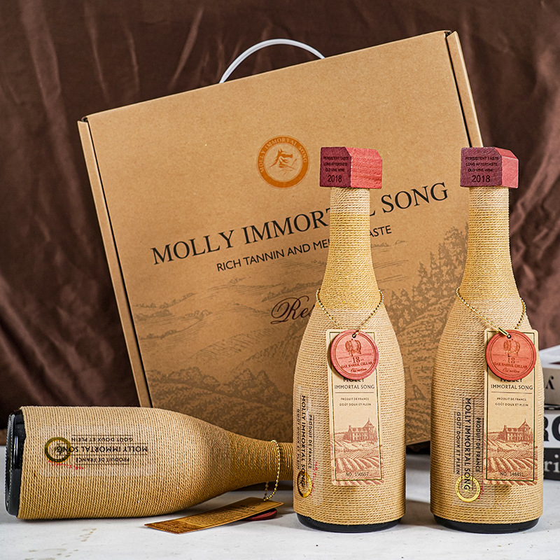 法国干红葡萄酒手工金丝麻绳批发代发红酒礼盒过节送礼