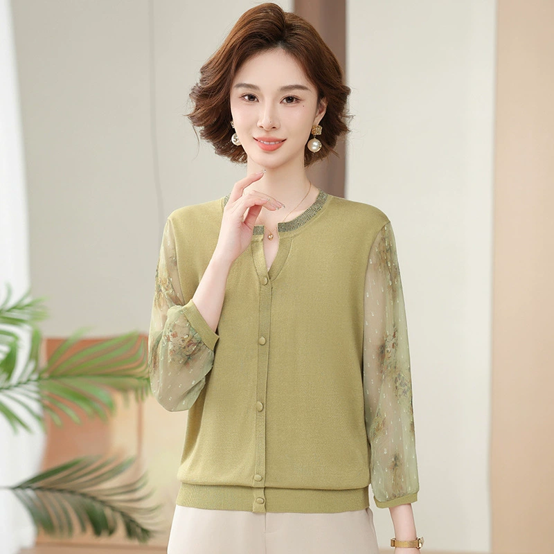 Иностранная мама весна тонкая марлевый рукава нижняя рубашка среднего и пожилого женского пола трикотажный топ 2025 новый стиль