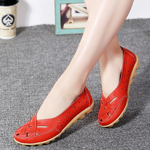 Flat sandals women summer single shoes, pinto shoes, leather shoes, casual women's nest hole hole shoes