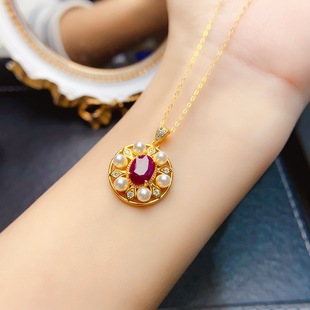 New natural ruby pendant S925 silver inlaid main stone 7*9mm Joker net red explosions women's jewelry wholesale
