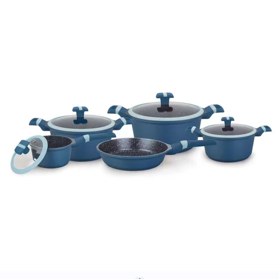 UCCLIFE Hot Pot Anti-adherente Set 9PCS Hot Pot Prensado de gran capacidad de fondo de inducción de mármol anti-adherente