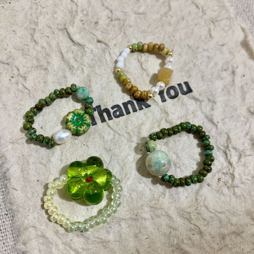 Handmade Retro Instagram Beaded Colorful Tulip Small Jade Rice Bead Ring Ornament