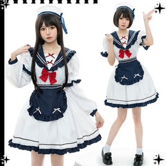 日本の小さい海軍のワンピースのロリータのメイド服jkの百のシワの蝶結びのかわいいlolitaの洋服