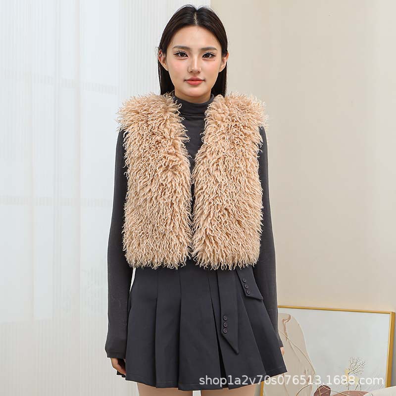 滩羊毛马甲2025秋冬新款高级感皮毛一体皮草马甲背心毛毛绒外套