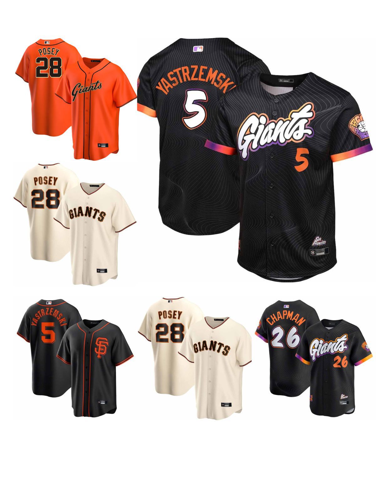 MLB short-sleeve baseball jersey, San Francisco Giants (in stock), numbers 5 and 28, American football embroidery