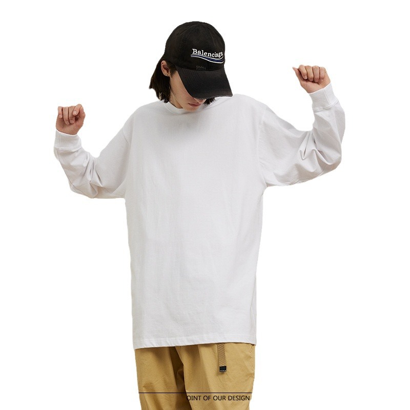 UNF otoño e invierno color sólido 300G algodón pesado suelta camiseta de manga larga básica japonesa para hombres y mujeres marca de moda tee