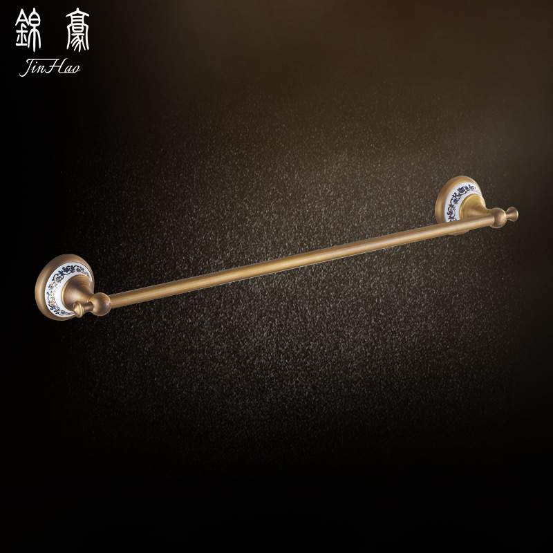 Copper vintage towel bar Chinese style toilet single bar towel storage bar blue and white porcelain towel rack hardware pendant Copper vintage towel bar Chinese style toilet single bar towel storage bar blue and white porcelain towel rack hardware pendant