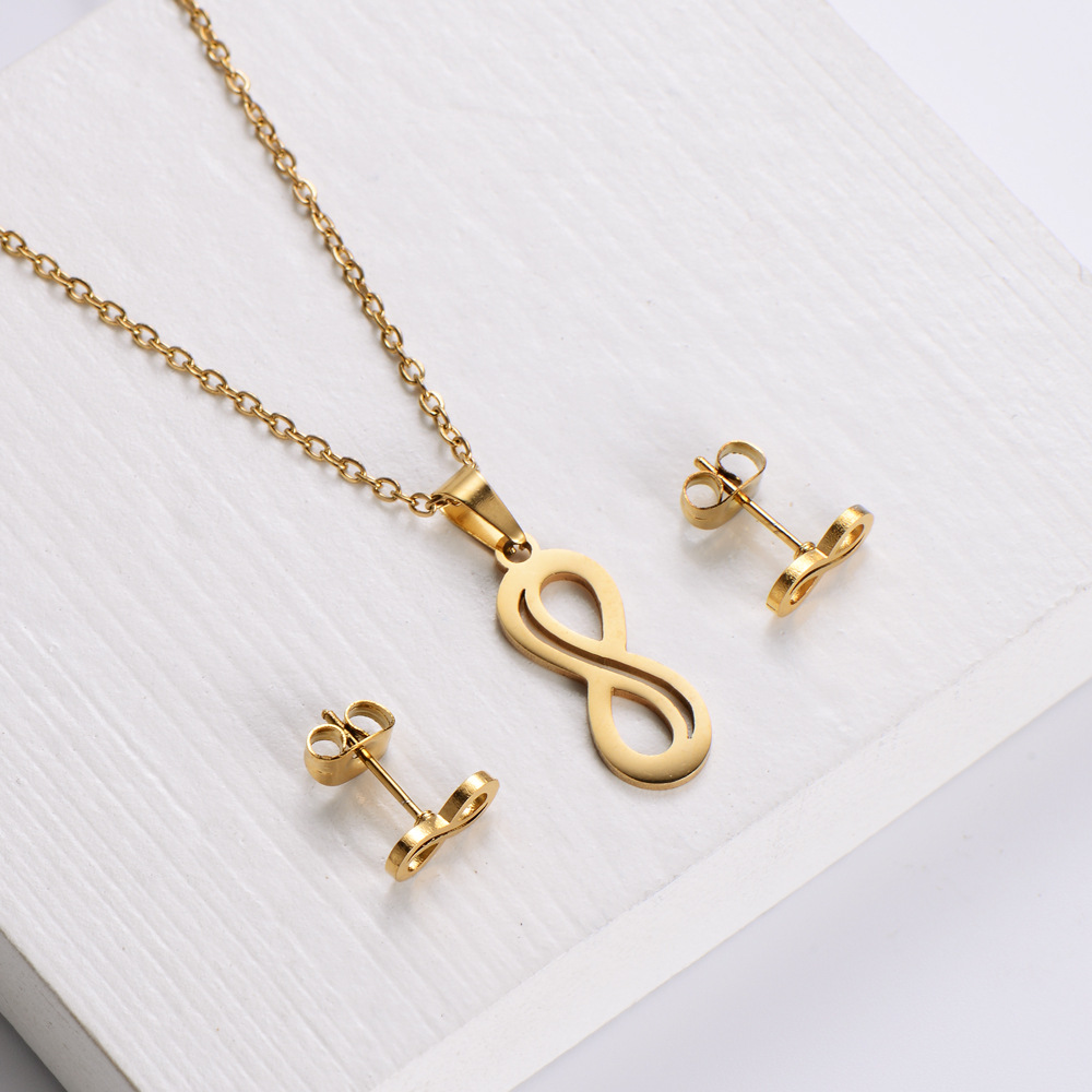 fashion titanium steel 8-shaped necklace earrings set wholesale Nihaojewelry