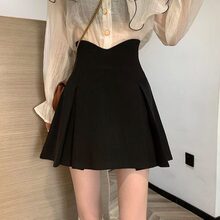 夏季黑色鱼骨高腰半身a字裙时尚设计感小众A字遮跨小个子百褶短裙