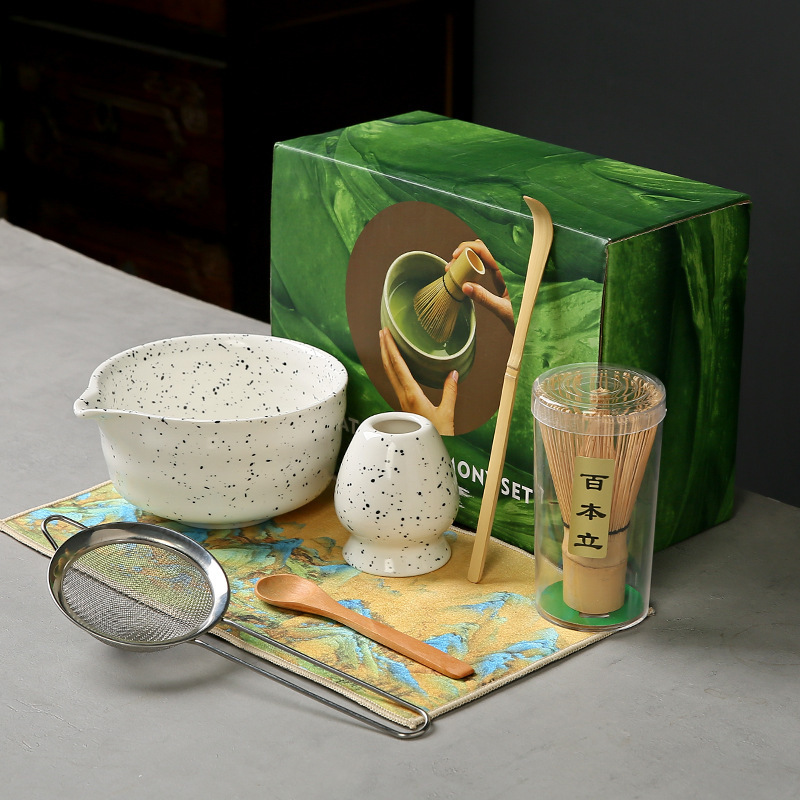 Ceramic Matcha Bowl, Japanese-Style Matcha Whisk, Mixing Tool, 100-Prong Tea Whisk, Tea Set, Cross-Border Exclusive Supply