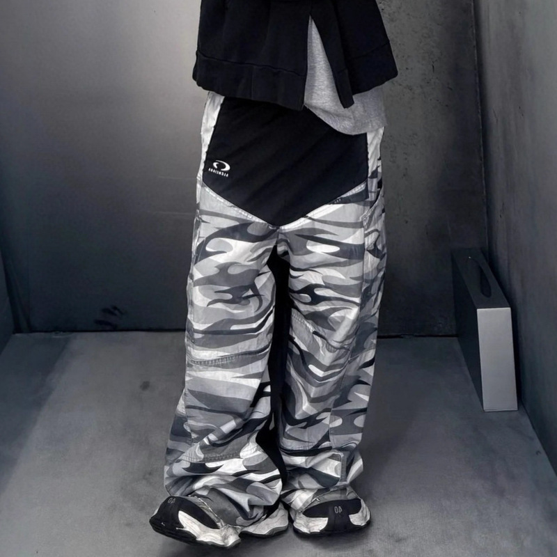 Correct Version 25Fw High Version B Brand Unisex Couple Style Navy Camouflage Cargo Patchwork Straight-Leg Pants