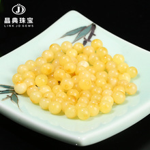 晶典珠宝 天然蜜蜡飘白花鸡油黄白蜜圆珠散珠diy饰品文玩配件批发