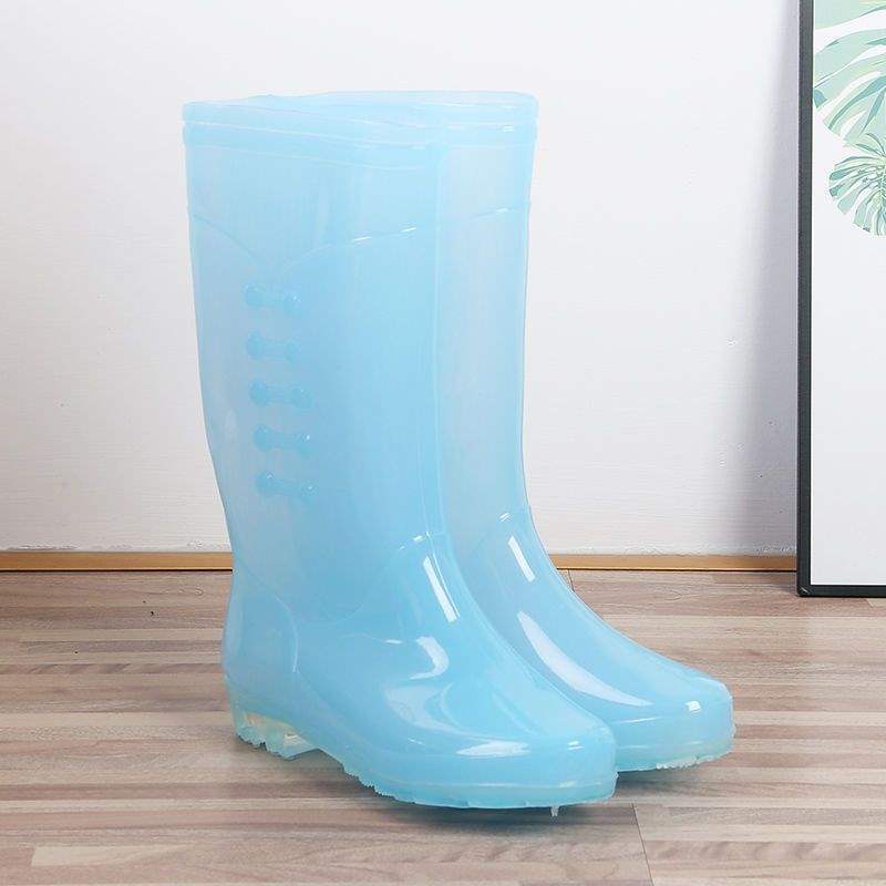 Botas de lluvia de gelatina de tubo alto, botas de lluvia de caramelo de tubo largo antideslizantes para mujer, zapatos de goma de agua, botas de agua de cuatro estaciones para mujer, zapatos de agua para adultos para mujer