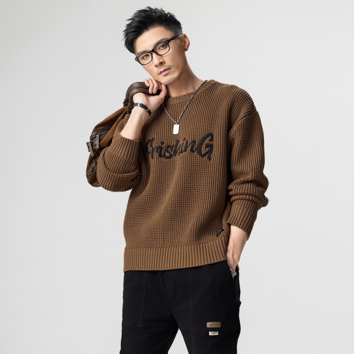 Autumn 2024 Men's Embroidered Knitwear Loose Casual All-match Men's Sweater Crewneck Pullover plus size Top Trendy
