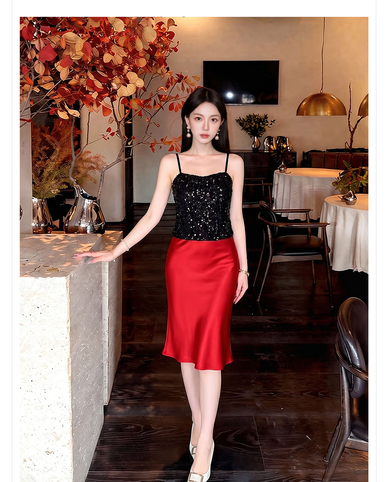 Chân váy xếp ly nữ phong cách Trung Hoa mới, dáng xòe thanh lịch — màu đen, màu xanh hồ, màu hồng, màu hồng đậm chi tiết 4