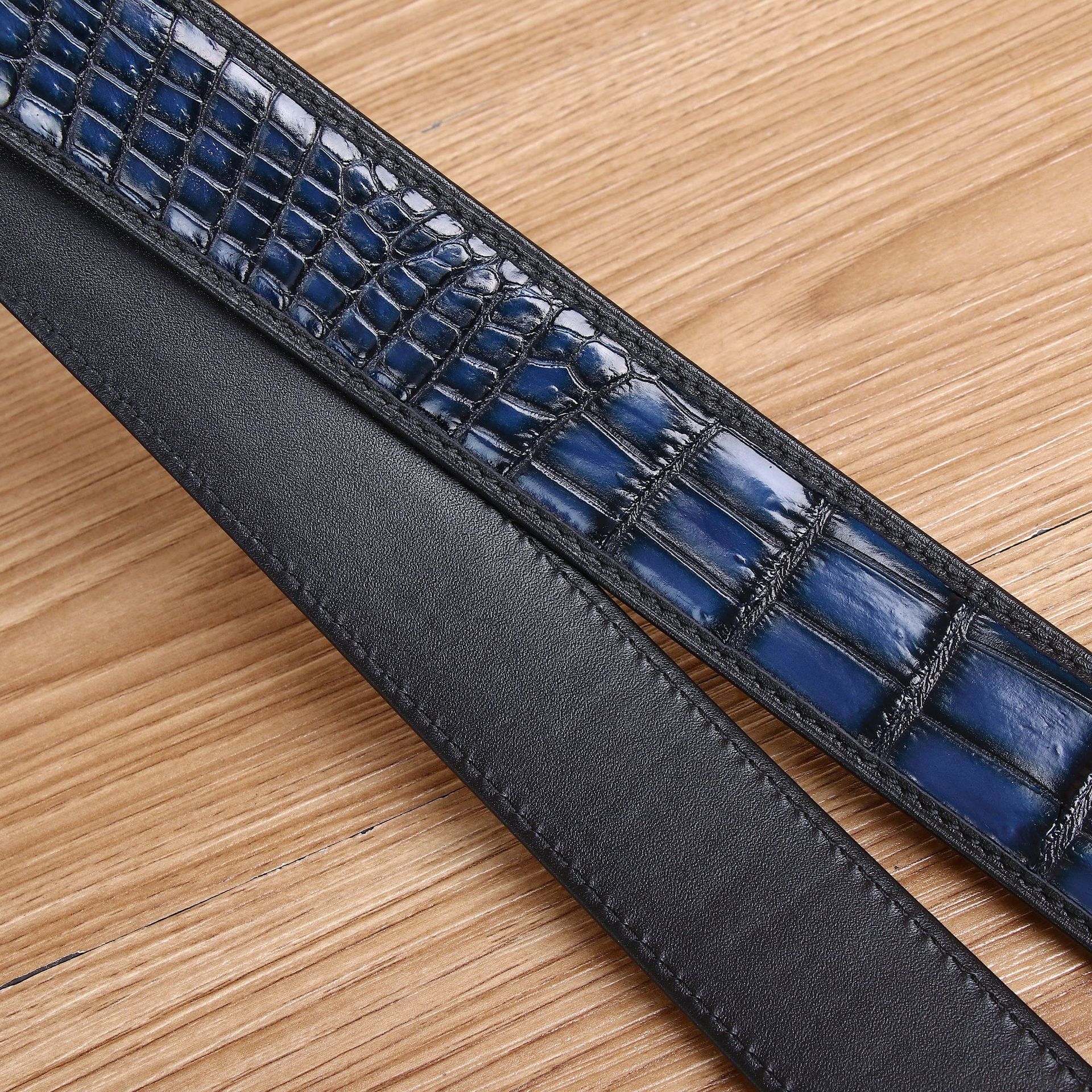 Thắt lưng da nam họa tiết vảy cá sấu cao cấp, khóa trơn, phong cách handmade — 120cm, 130cm, 110cm, 125cm chi tiết 3