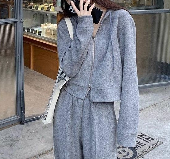 女装外出阔腿裤春秋拉链卫衣新款两件套连帽休闲运动套装女2025年|undefined