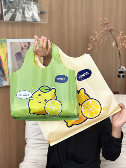 Commuting Tote Bag for Work, Cartoon Cute Packaging Bag, Thickeneded Fruit Food Grade Plastic Bag, Gift Bag for Home Use