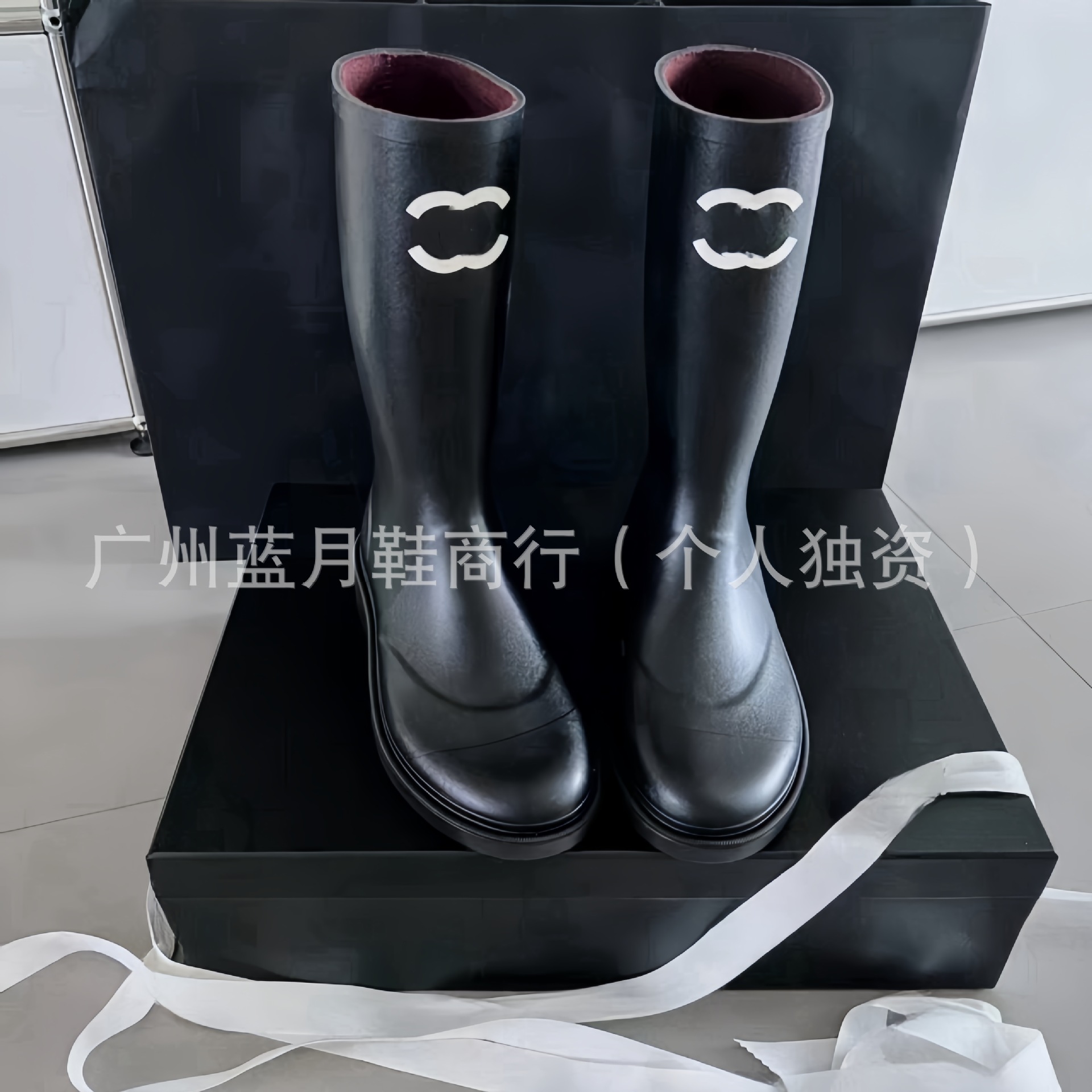 高版小香风长筒雨靴女生2025新款春秋黑色高筒骑士靴防滑水长靴女