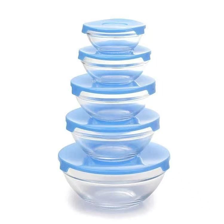 Juego de 5 Boles Herméticos de Vidrio Resistente al Calor con Tapa, para Almacenar y Cocinar