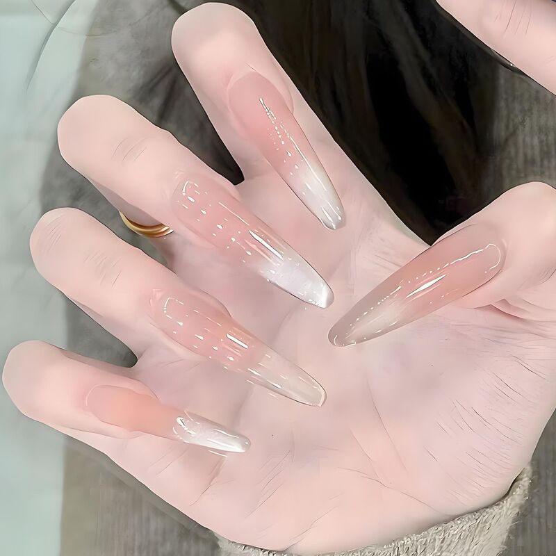 Cat's Eye Wearable Nails Medium-Length Nude Color Whitening Cat's Eye Purely Handmade Manicure High-End Finished Nail Patch