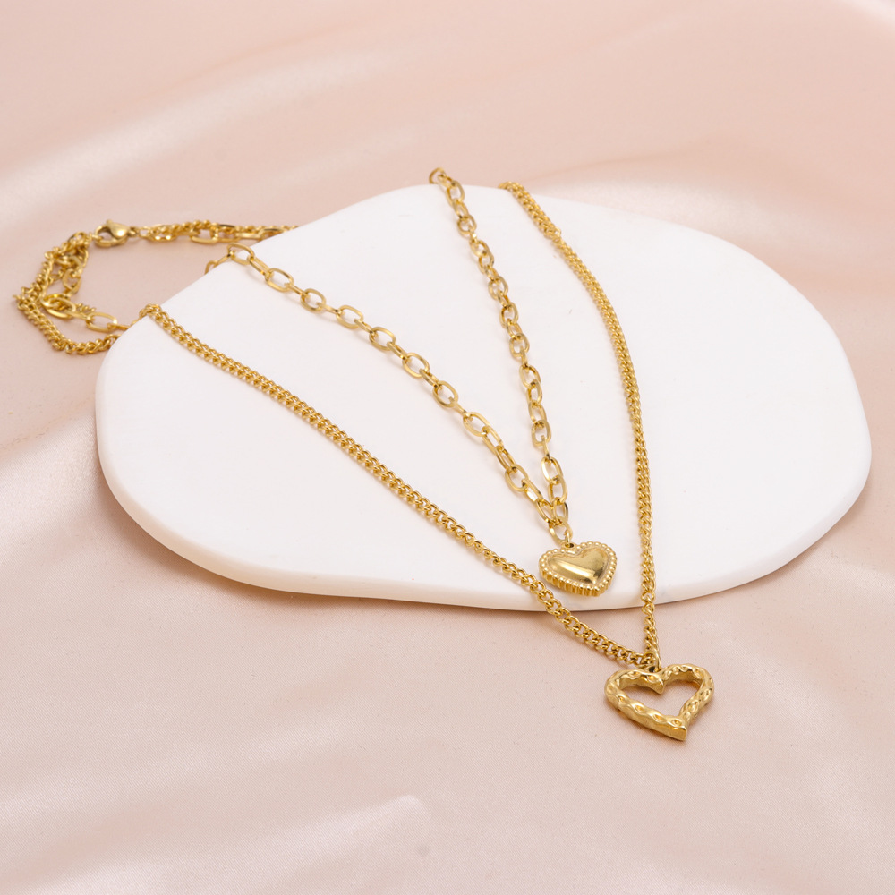 Retro Heart Shape Titanium Steel Plating Layered Necklaces 1 Piece