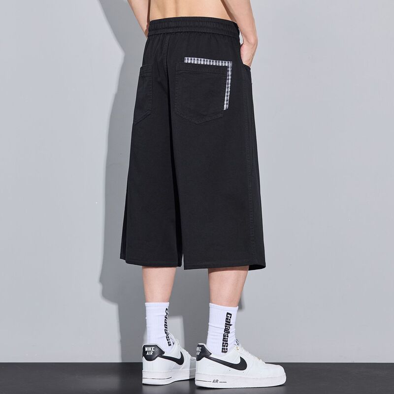 Summer Cotton Three-Quarter Length Loose and Comfortable Wide-Leg Casual Pants for Men
