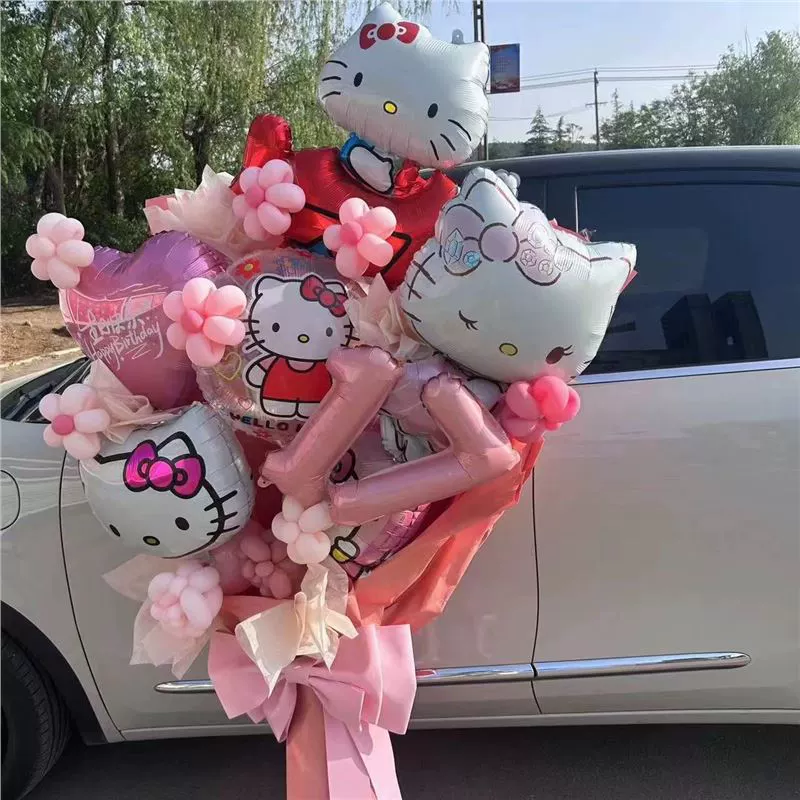Hello Kitty, баллон для подруги на День Святого Валентина, букет, handmade DIY