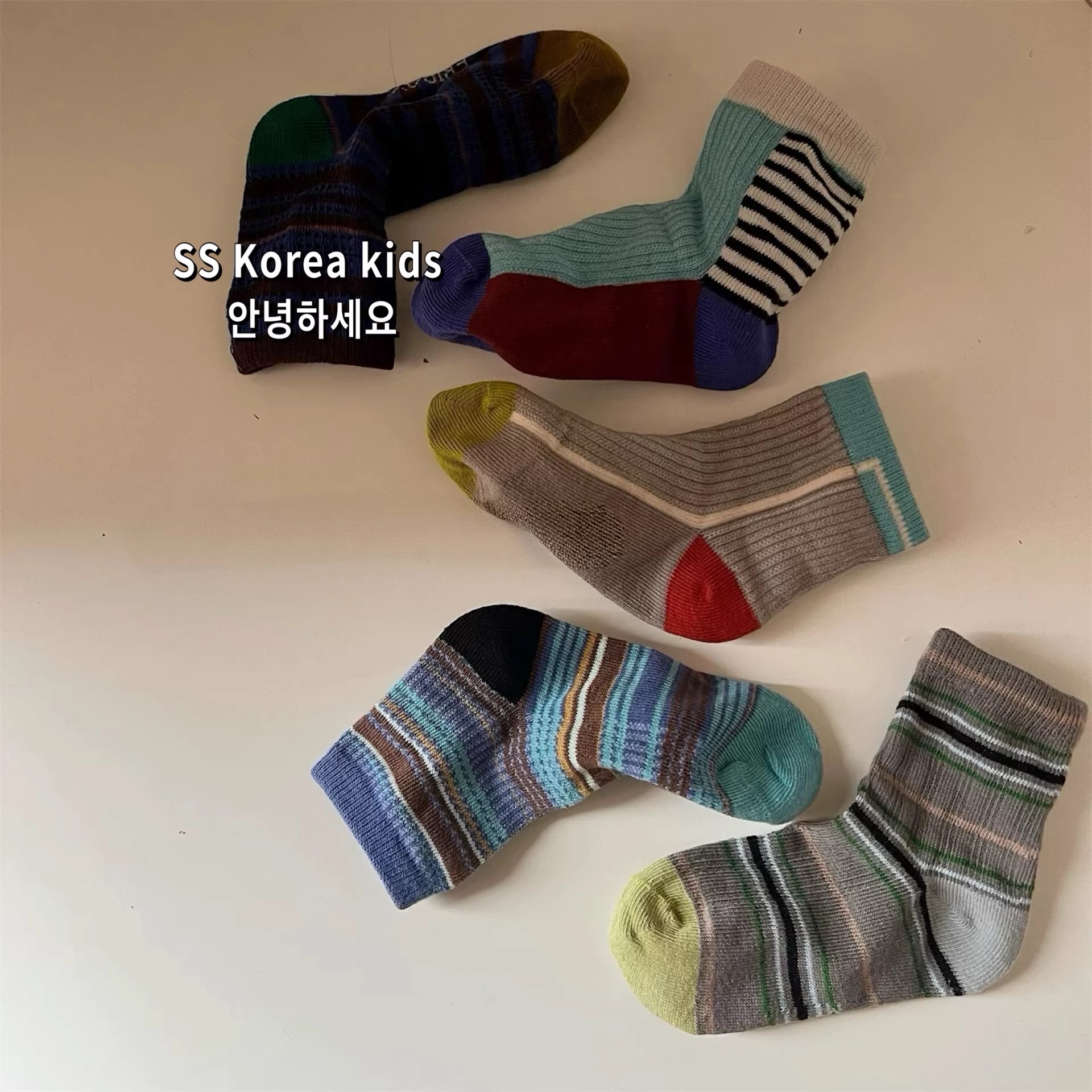 Boys' socks, spring and summer thin breathable mid-calf socks, Korean style retro striped trendy socks for boys and students, cotton socks