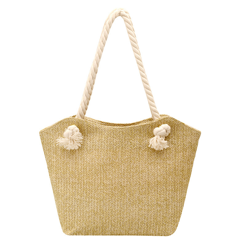 Storage Basket Bag, Rattan Handbag, Woven Shoulder Bag, Handmade Natural Rattan & Seagrass, Leather Trim, Eco-Friendly, Lightweight, Durable For Daily_voghion.com