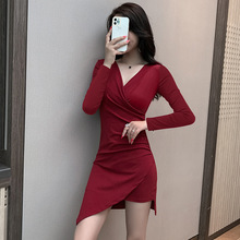 低胸KTV臀夜场包不规则总店性感V显瘦连衣裙工作服气质裙酒吧夜领