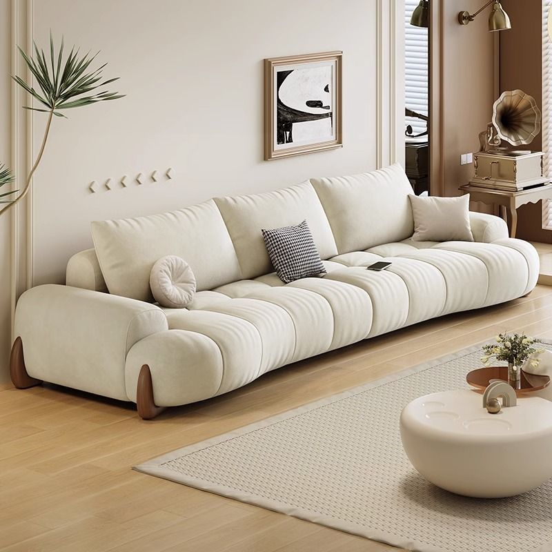 Ym105Cm Modern Cream Velvet Curved Sofa Simple Living Room Fully Decorated 35cm High Aesthetic Design