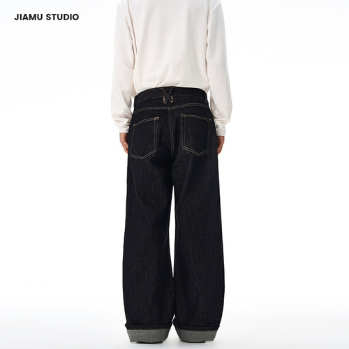 JIAMU red-ear tannins American high street baggy jeans neutral wide-leg jeans for men and women's loose straight leg