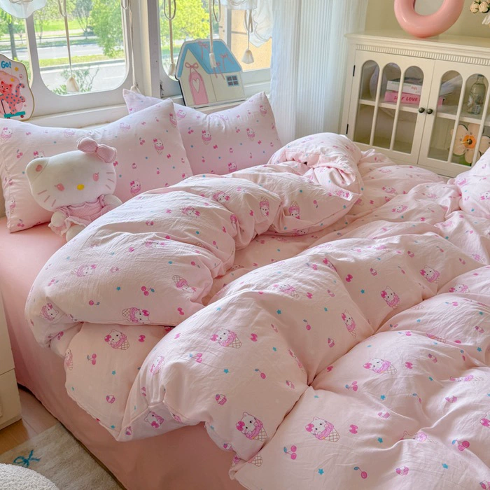 Bedding Set for Elementary Students, 3- or 4-Piece, Cute Prints (Ice Cream/ Bears/ Dog), Multiple Sizes