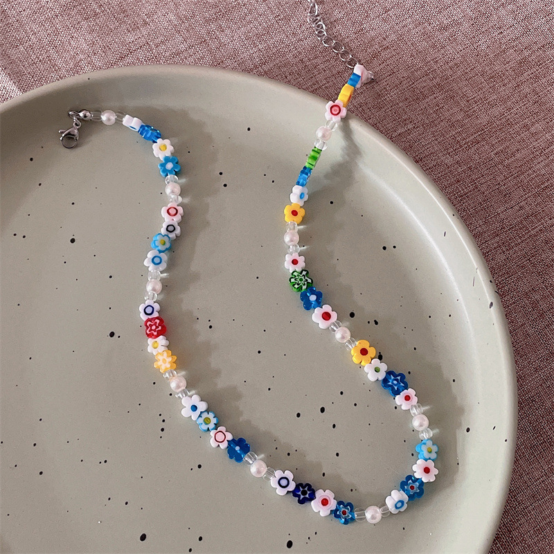 Womenu0027S Vacation Flower Beaded Pearl Necklace Patchwork