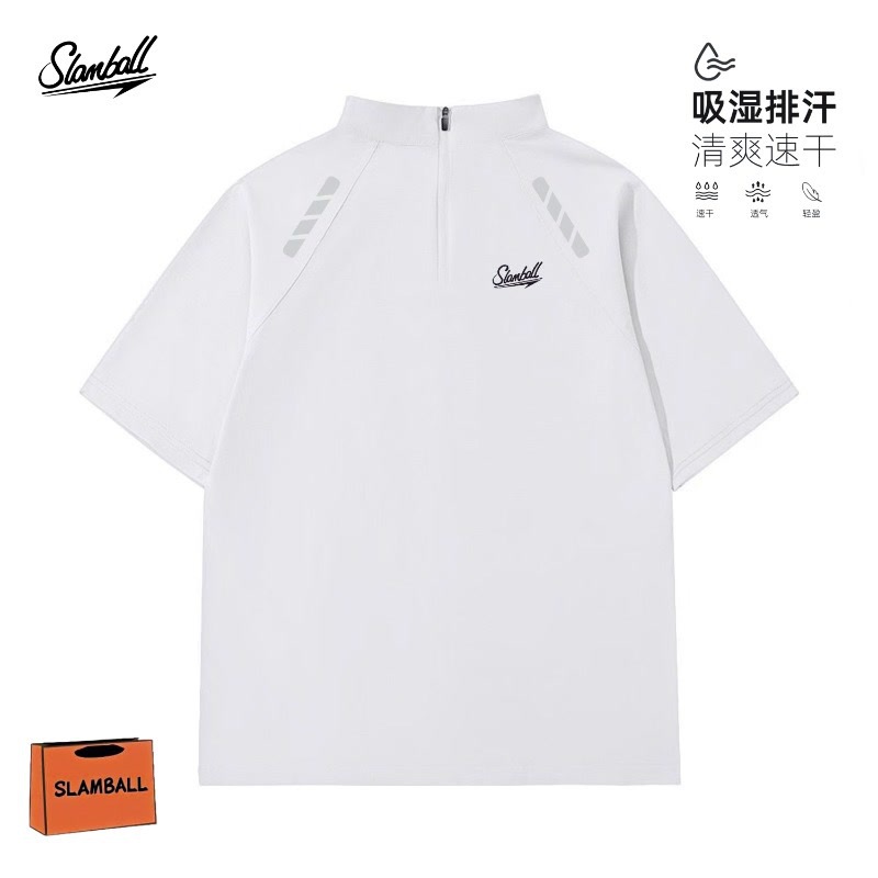 SLAMBALL Sports Short-sleeved T-shirt Zipper Sunscreen Running Marathon Running Moisture-wicking Quick-drying Clothes Fashion
