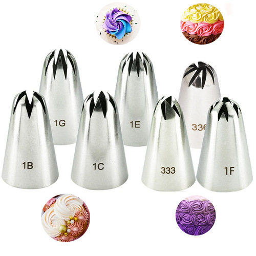 Stainless steel 304 piping tip, 6-teeth, 8-teeth cake cream piping tip, bear, Janet cookie piping tip, large size 1C