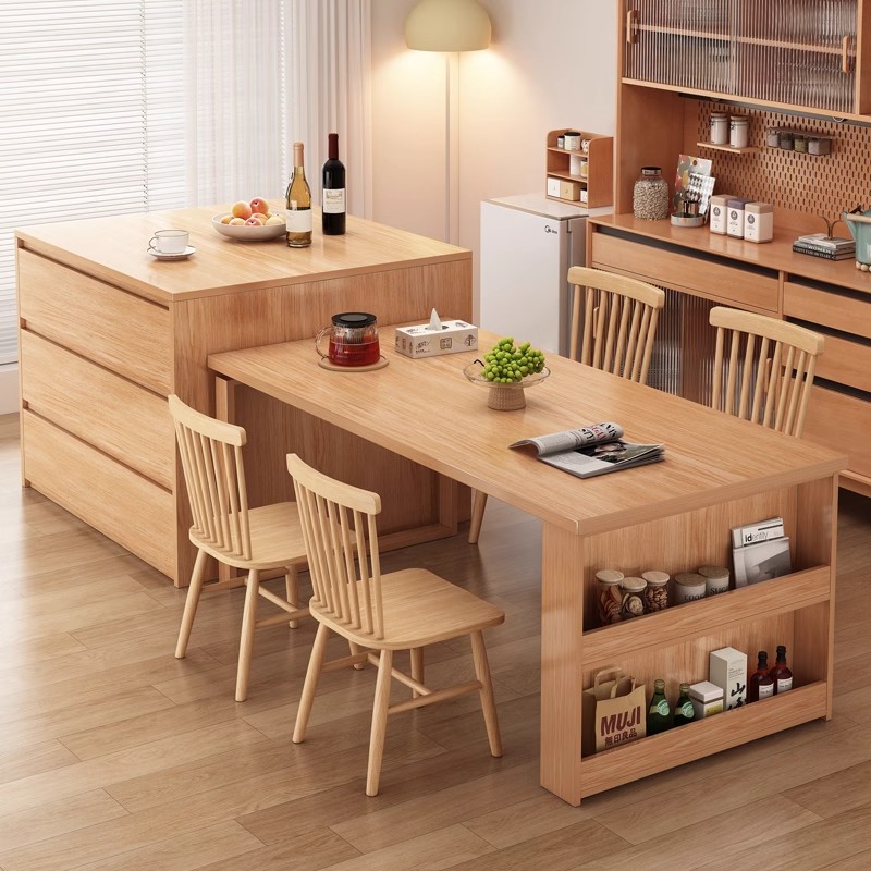 Mesa de comedor marco de madera sólida casa pequeña isla mesa de comedor gabinete integrado mesa de comedor almacenamiento mesa y silla combinación