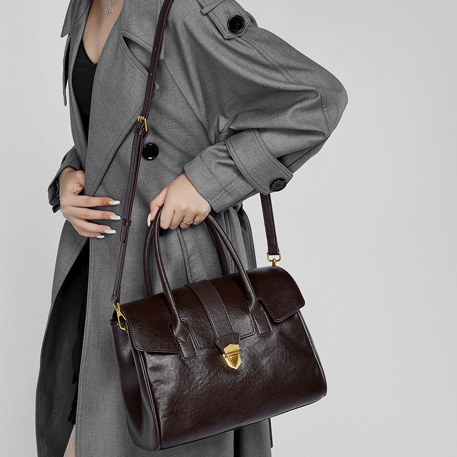 Vintage Genuine Leather Tote Bag New Cross-Border Vegetable-Tanned Cowhide Large Capacity Briefcase For Women Business Travel And Commuting - Thumbnail 5