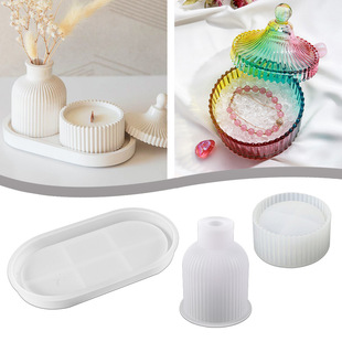 Clothes round vase silicone mold diy plaster stripe storage box flower arrangement table ornaments combination wholesale
