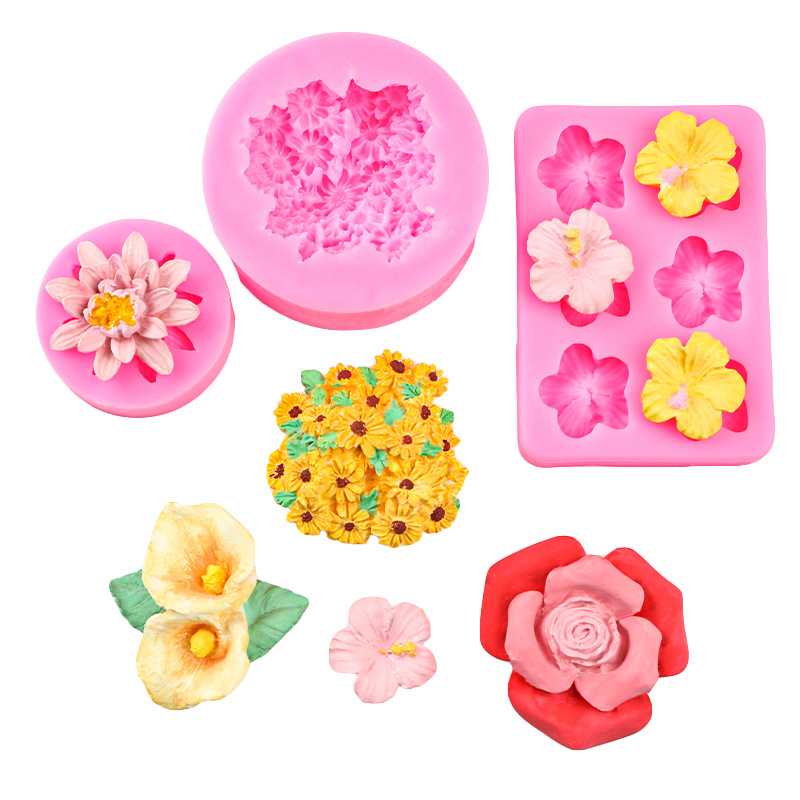 Lotus Lotus Little Chrysanthemum Flower Cluster Jabón Molde de silicona Calla Diy Decoración de pastel de fondant Molde de chocolate