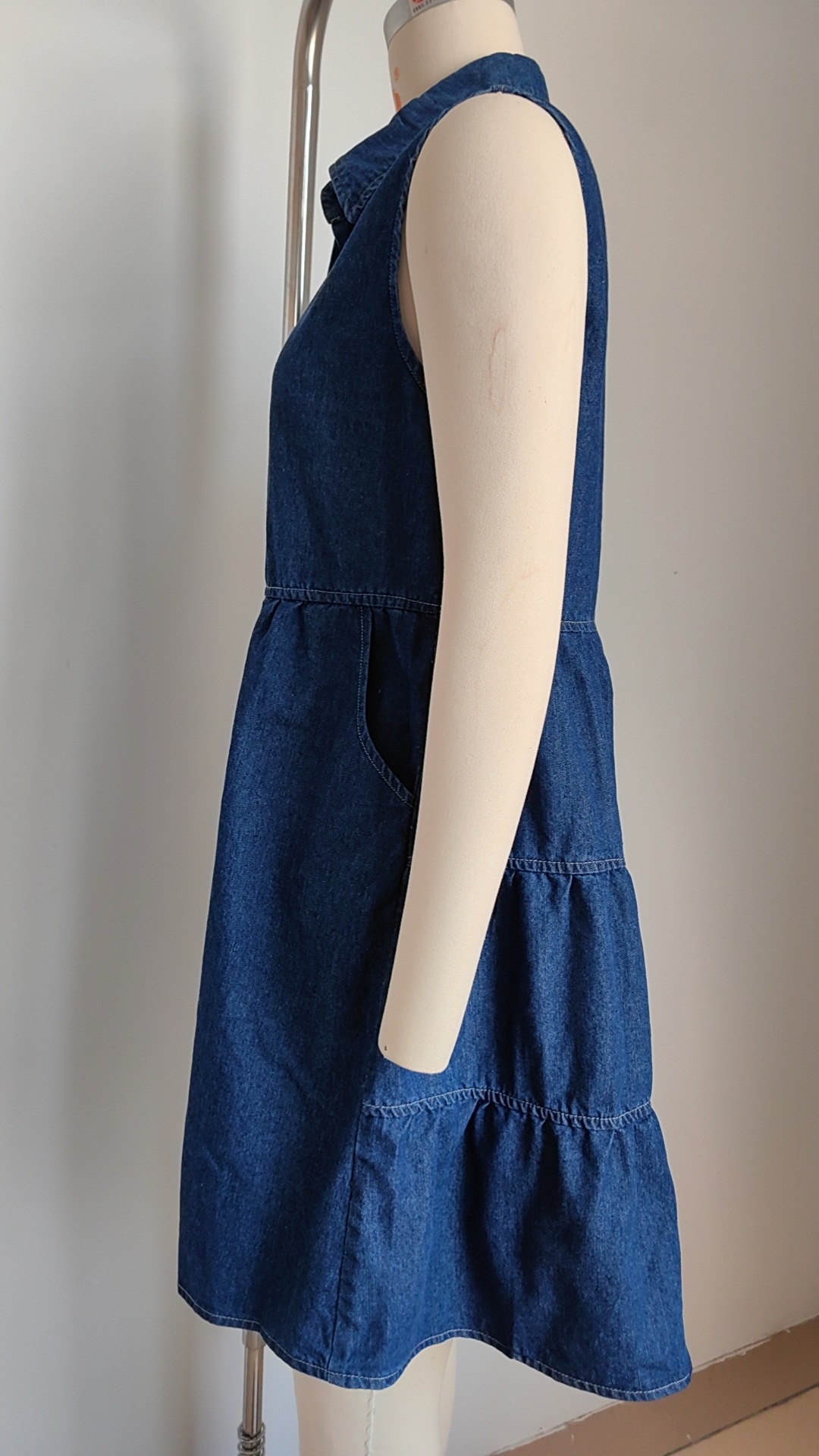 Women Spring Summer Washed Sleeveless Loose Denim Stitching Dress