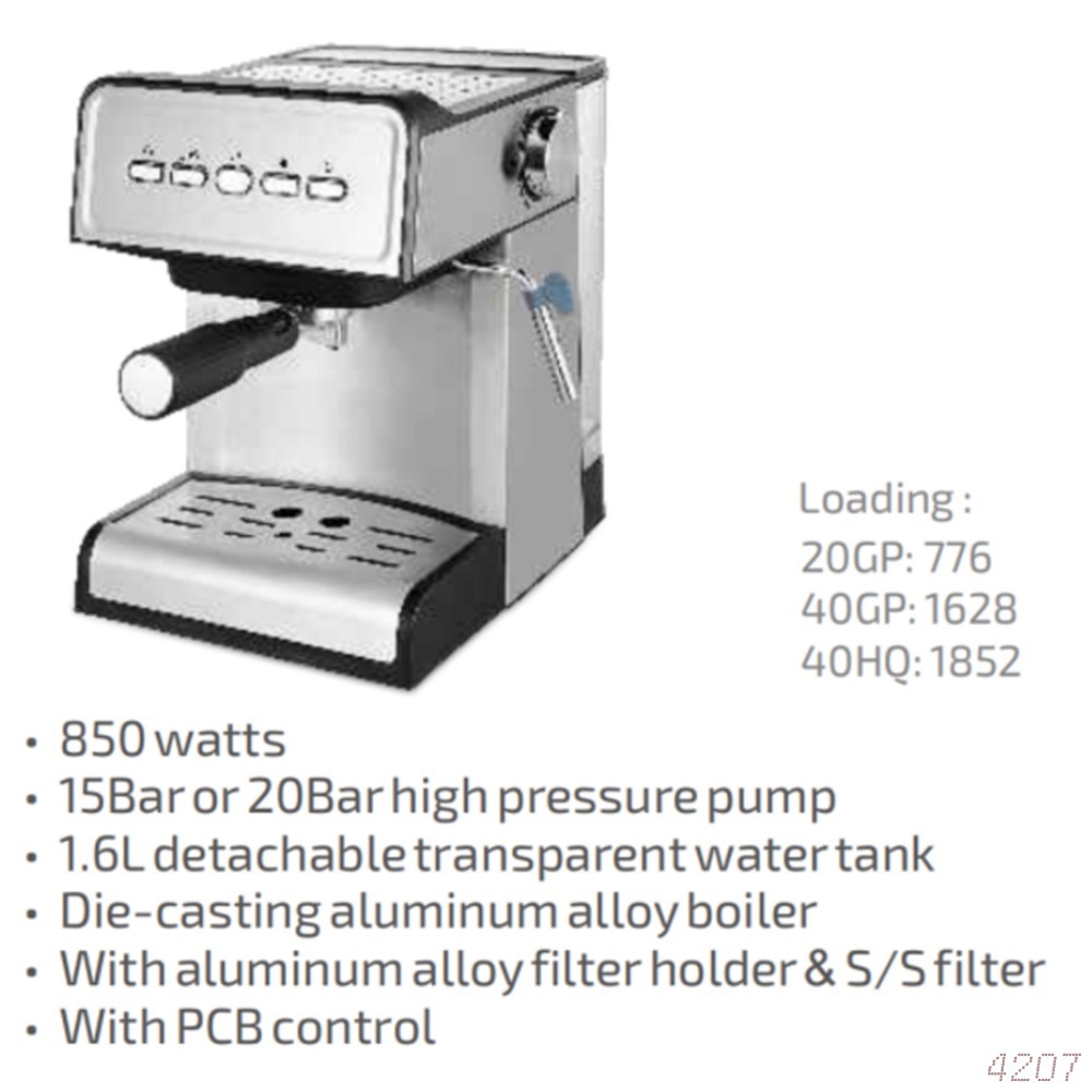 Máquina de café espresso estándar europea de 15 bares para uso doméstico, espumador de leche a vapor con presión de bomba, semiautomática, estilo retro