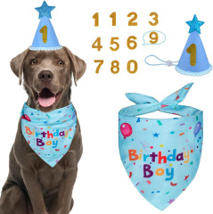 クロスボーダープリントかわいい猫と犬のスカーフ犬の誕生日装飾スカーフセット犬と子猫の唾液タオル